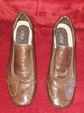 Elites by Walking Cradles Brown Leather Slip-On Flats Comfort Shoes - Size 12M